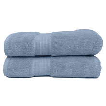 Load image into Gallery viewer, Two glacer blue spa collection towels folded up.
